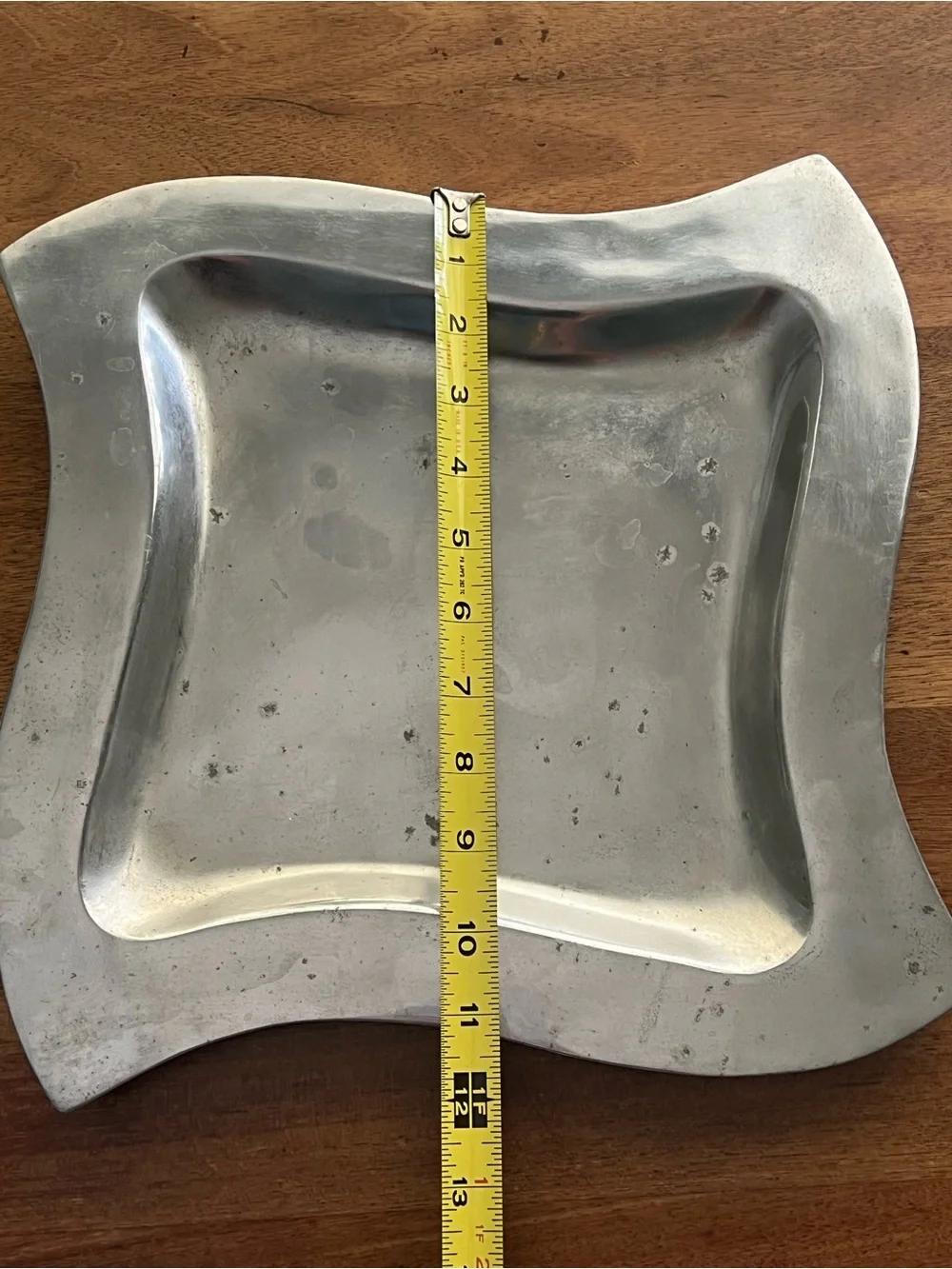 Square Wavy Metal Tray in Silver Tone
